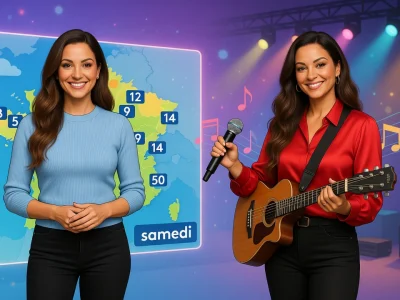 Julia Martin apparaît en présentatrice et en musicienne sur scène