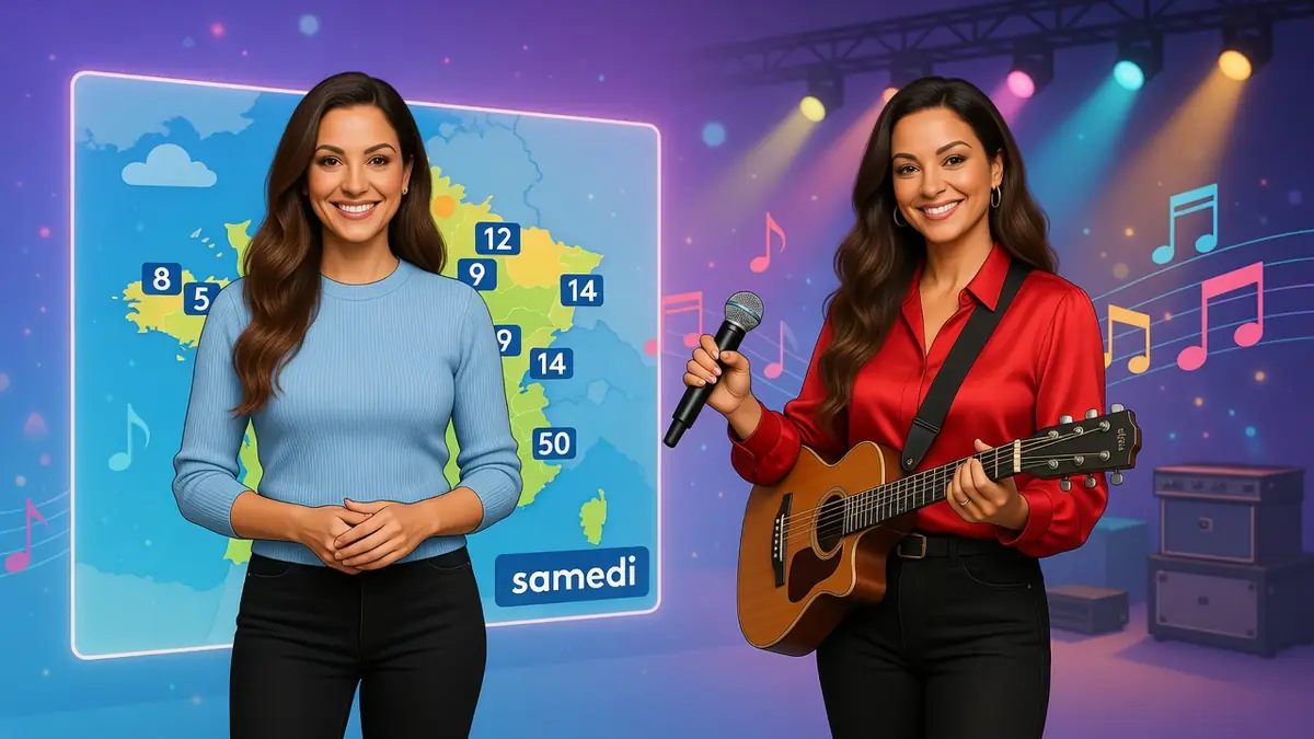 Julia Martin apparaît en présentatrice et en musicienne sur scène