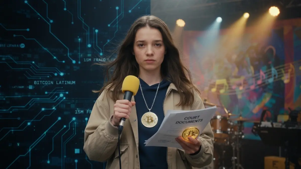 Mandah Assofi se tient avec un micro et des papiers dans un univers combinant musique et technologie
