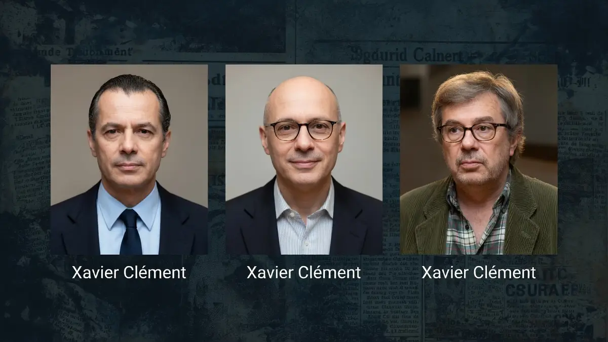 Trois portraits de Xavier Clément sont présentés côte à côte