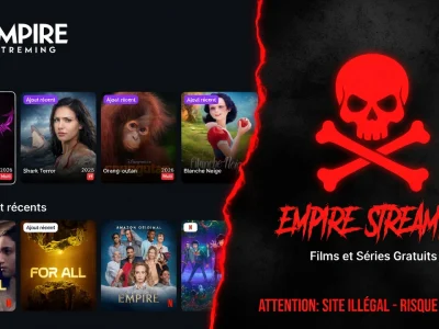 L'interface d'Empire streaming présente des séries d'un côté et un crâne rouge de l'autre