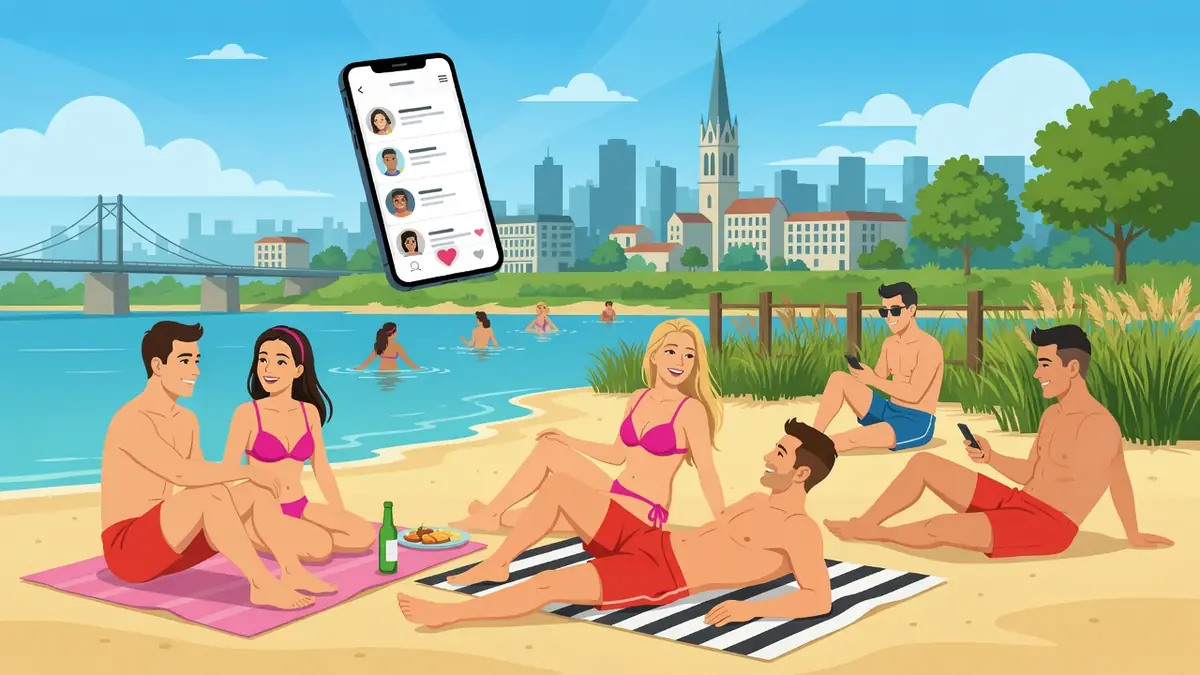 Des jeunes profitent de la plage, un lieu urbain devenu l'un des nouveaux lieux de drague connectés