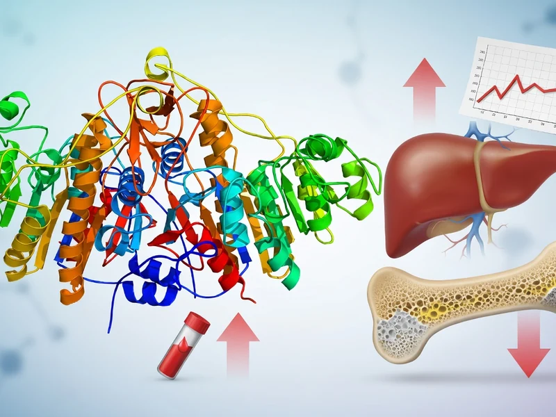 Structure 3D des phosphatases alcalines près du foie, d'un os et d'un tube sanguin