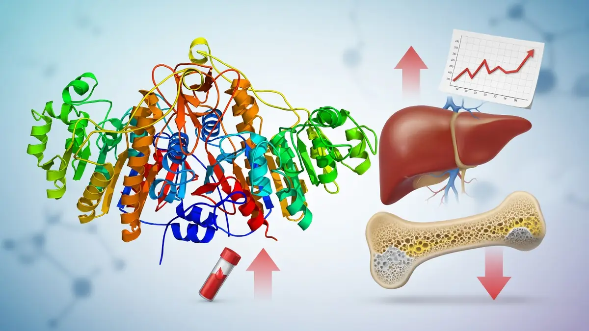 Structure 3D des phosphatases alcalines près du foie, d'un os et d'un tube sanguin