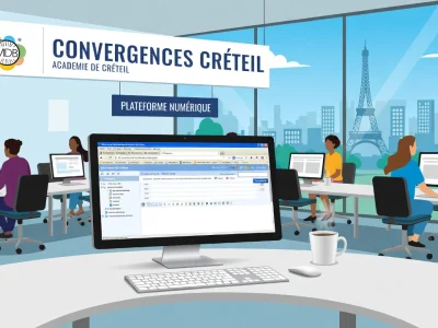 Des personnes travaillent sur des ordinateurs dans un bureau moderne illustrant la plateforme convergences Créteil