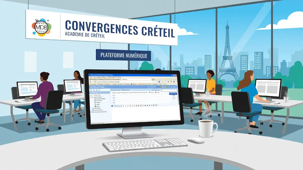 Des personnes travaillent sur des ordinateurs dans un bureau moderne illustrant la plateforme convergences Créteil