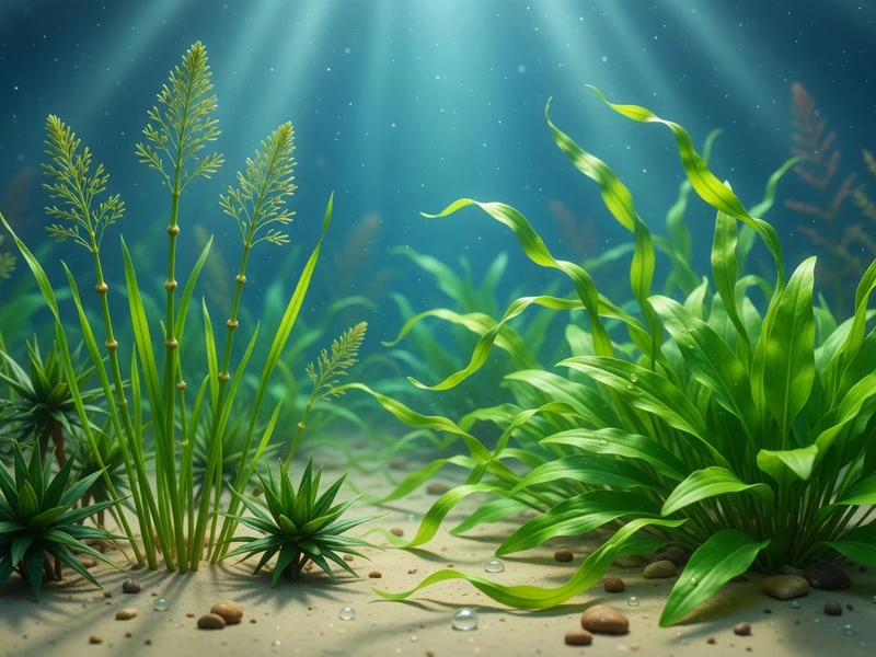 Des plantes aquatiques 6 lettres poussent sur le fond sableux d'un océan illuminé par les rayons du soleil