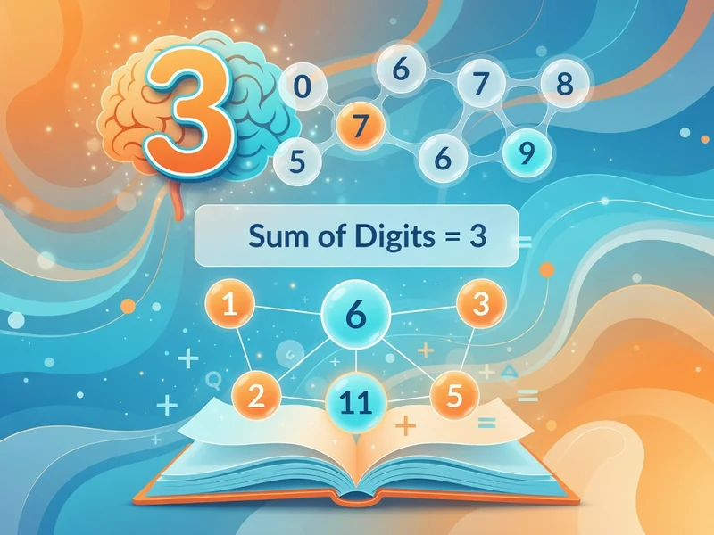 Illustration mathématique montrant un cerveau et un livre entourés de chiffres pour expliquer le concept de multiple de 3