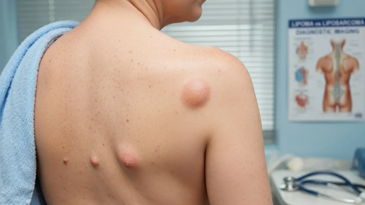 Dos d'un patient présentant un lipome cancéreux et plusieurs nodules cutanés