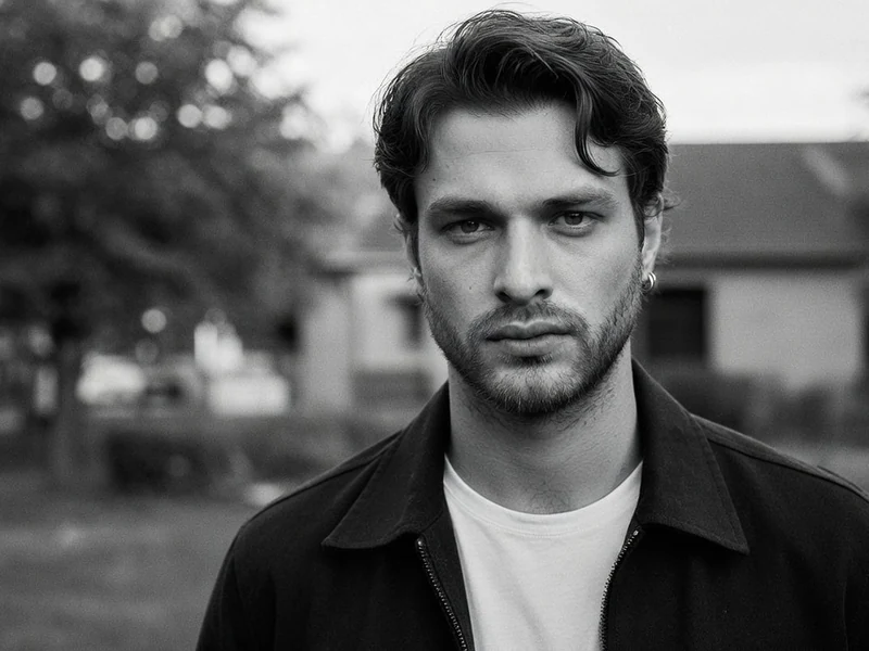 Portrait en noir et blanc du regard intense de l'acteur Louka Meliava