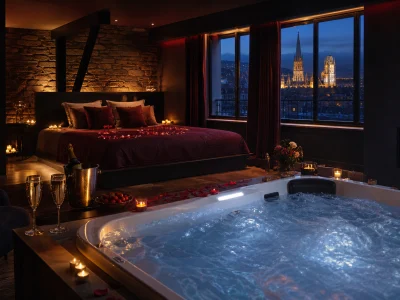 Ambiance élégante d'une love room Rouen avec jacuzzi privatif.