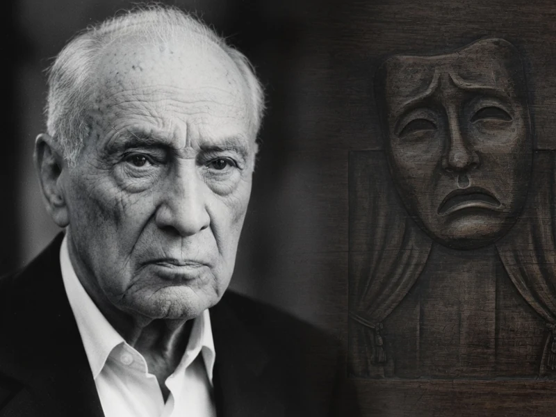 Lucien Pascal apparaît près d'un masque de théâtre sculpté dans le bois