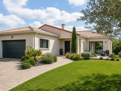Maison à vendre autour de moi avec jardin et garage dans un quartier résidentiel.