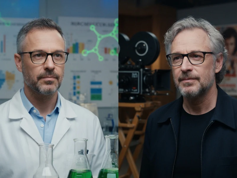 Marc Robert apparaît en scientifique dans un laboratoire et en créateur dans un studio de production