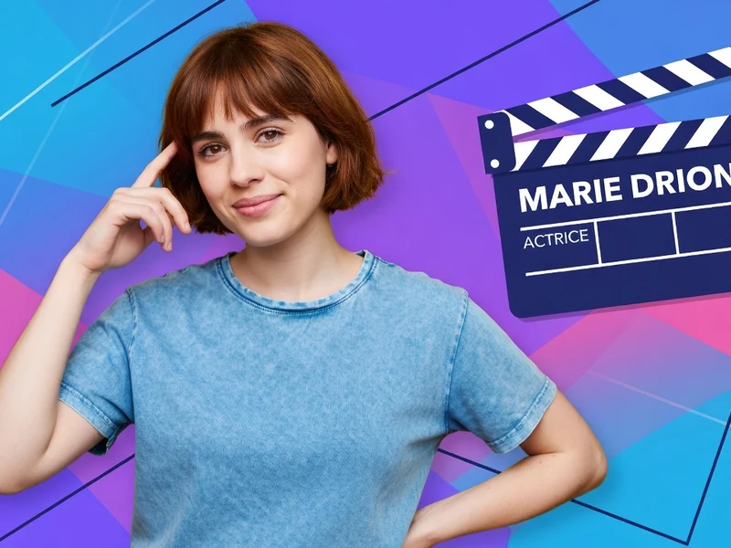 Marie Drion sourit en posant une main sur sa tempe devant un fond géométrique coloré