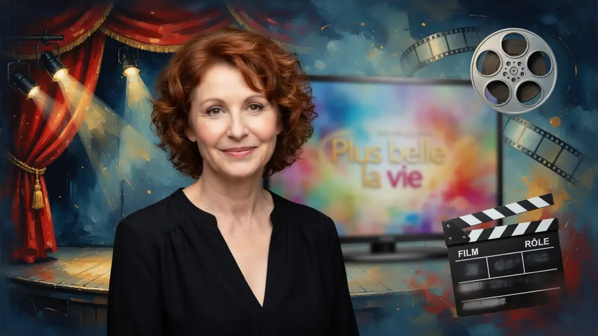 Marie Piton est photographiée devant un décor de théâtre et de cinéma