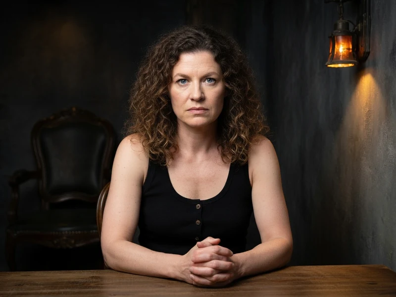 Marie Sambourg est assise à une table les mains croisées