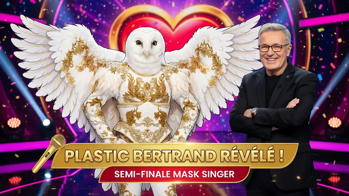 L'animateur présente le costume de la chouette Mask Singer sur le plateau de l'émission