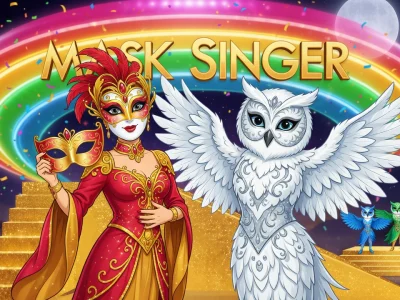 Une femme costumée et une chouette blanche sur scène pour l'émission mask Singer TF1