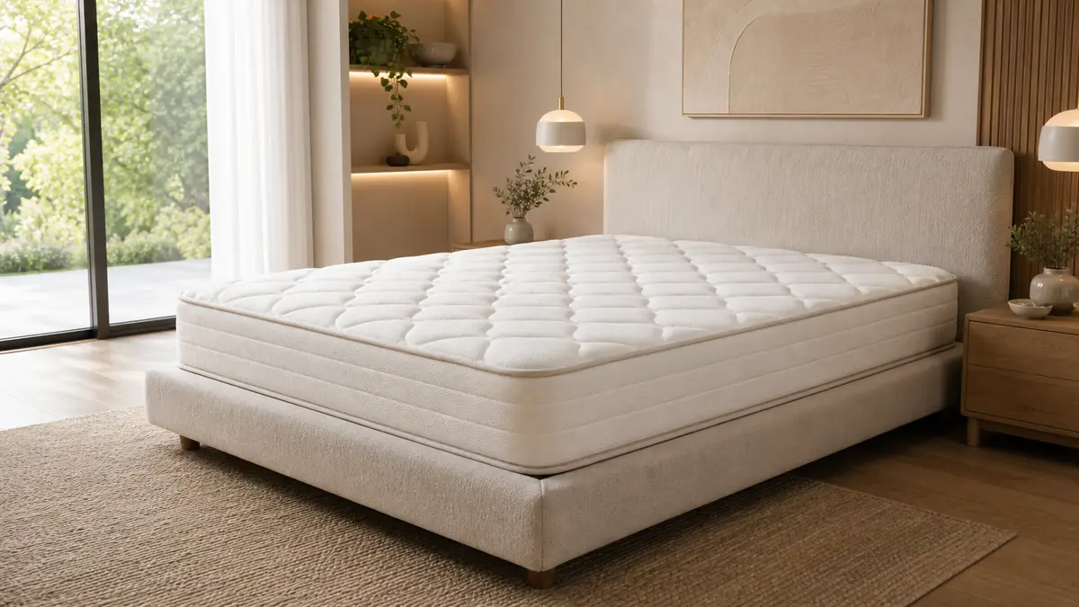 Un matelas 180x200 épais dans une chambre lumineuse et apaisante.
