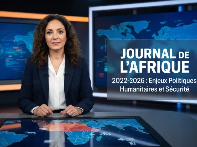 Meriem Amellal est debout dans un studio de télévision devant une carte de l'Afrique