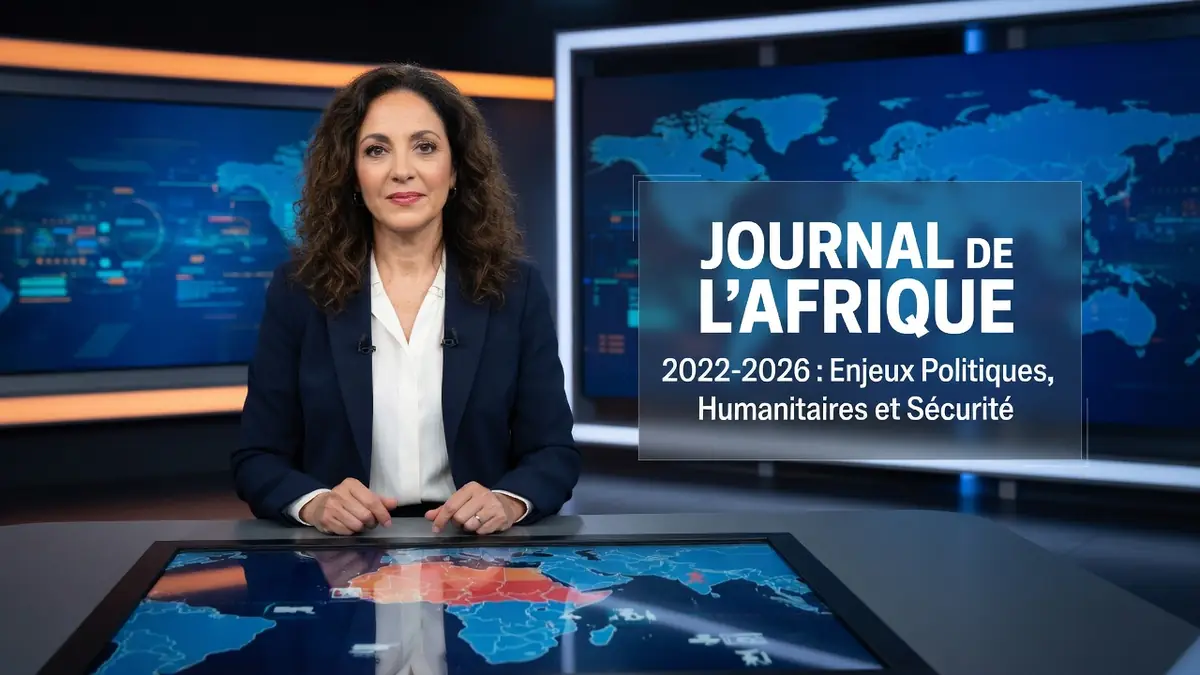 Meriem Amellal est debout dans un studio de télévision devant une carte de l'Afrique