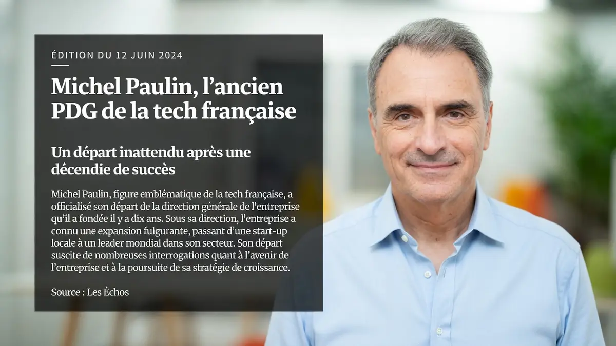 Michel Paulin sourit en chemise bleue sur fond verdoyant flou