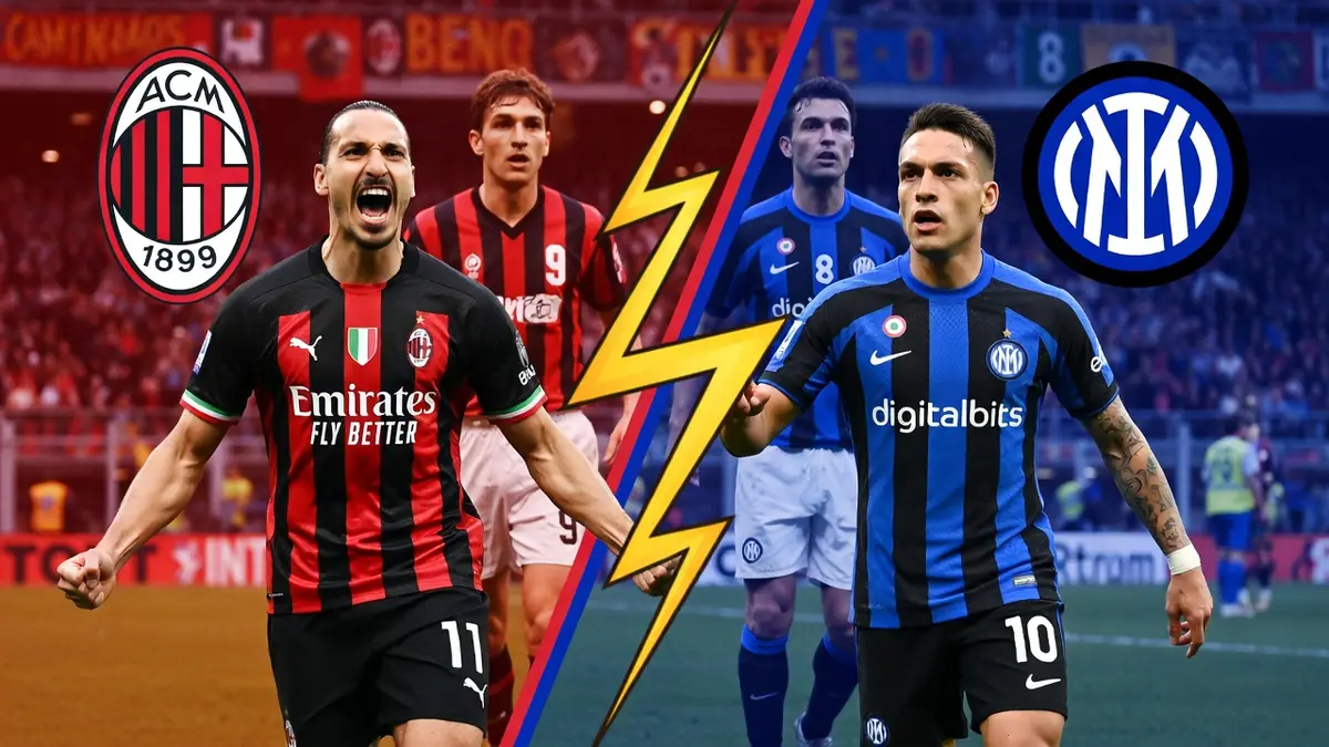 L'illustration montre des joueurs de Milan AC Inter Milan séparés par un éclair.