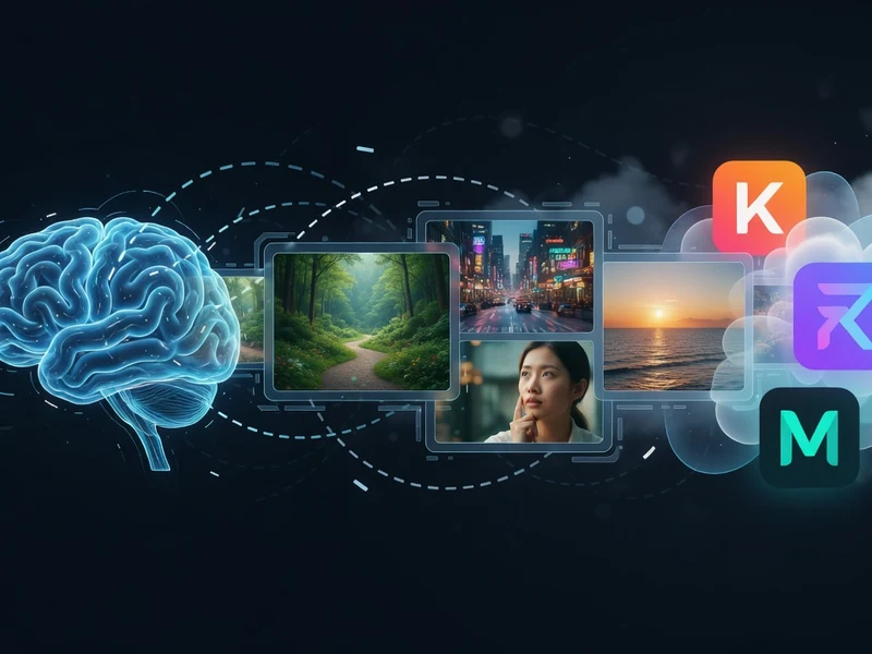 Mind Video AI visualise un cerveau relié à une chaîne d'images de paysages et scènes variées.