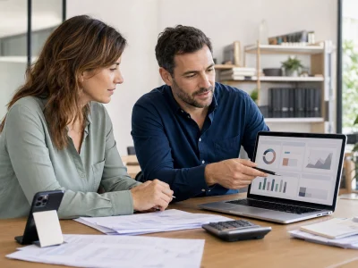 Un dirigeant et son comptable utilisent mon expert en gestion pour suivre les finances de l’entreprise.