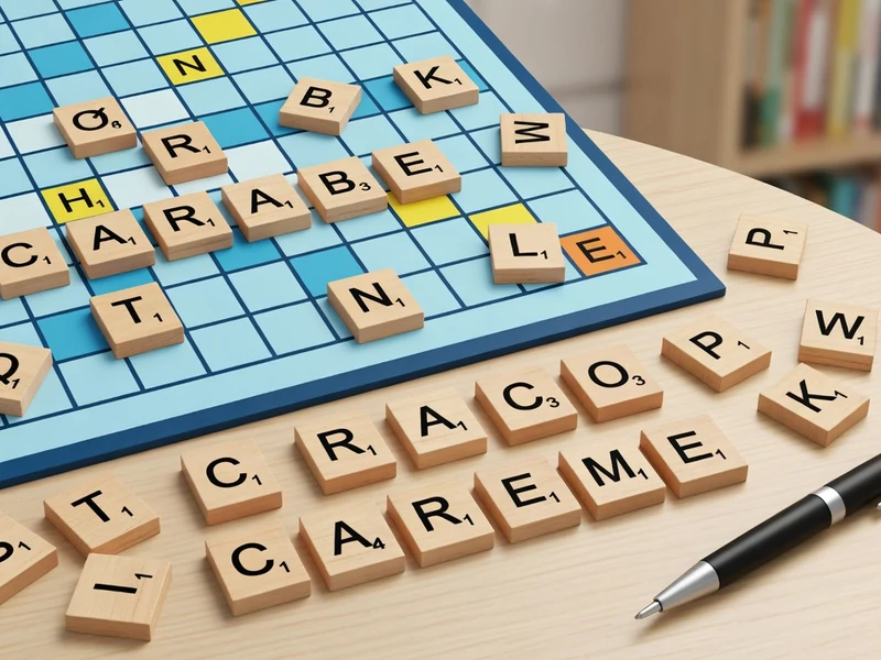 Un plateau de Scrabble avec des lettres en bois et un stylo lié à mots de 6 lettres commençant par car