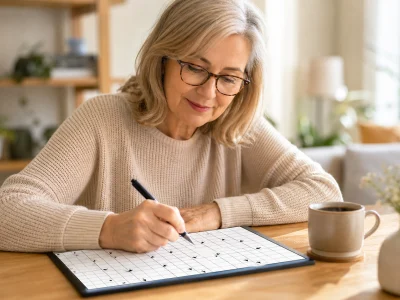 Une scène paisible de mots fléchés force 1 sur une table de salon.