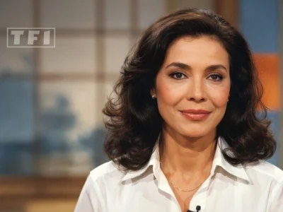 Nadia Samir sourit à l'objectif dans un studio avec une chemise blanche.