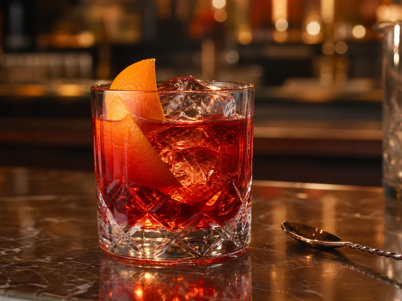 Un negroni rouge sur glace illustre la préparation du negroni.