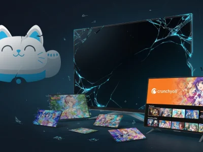 Illustration d'écrans fissurés symbolisant la chute de la plateforme de streaming Neko Sama