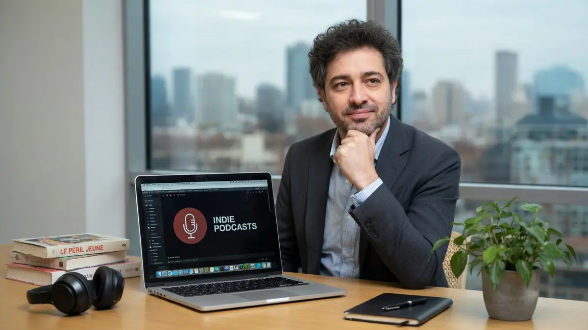 Nicolas Koretzky est assis à son bureau devant une grande fenêtre avec vue sur la ville