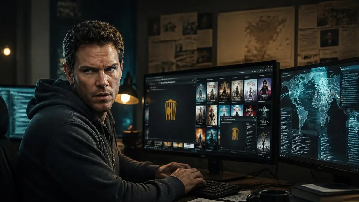 Un homme concentré travaille devant des écrans affichant des interfaces de streaming pour le projet Noklav