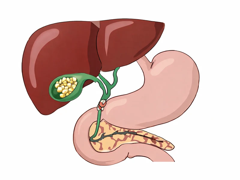 Illustration du foie et des organes digestifs avec calcul à la vésicule biliaire