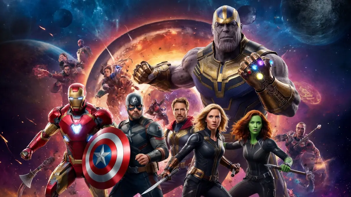 Les Avengers affrontent Thanos dans une scène cosmique de avengers Infinity War streaming