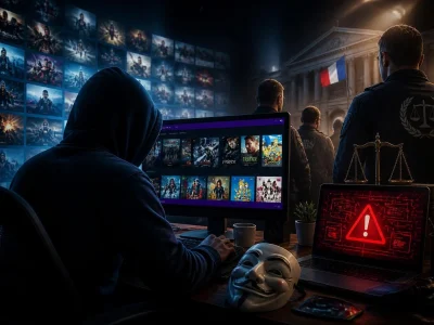 Une personne en capuche devant un écran illustre les enjeux juridiques liés à la plateforme Papadustream