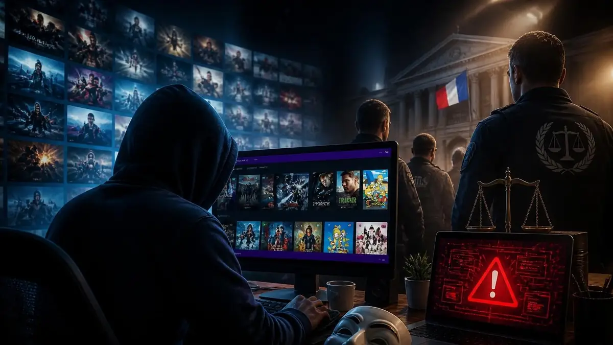 Une personne en capuche devant un écran illustre les enjeux juridiques liés à la plateforme Papadustream