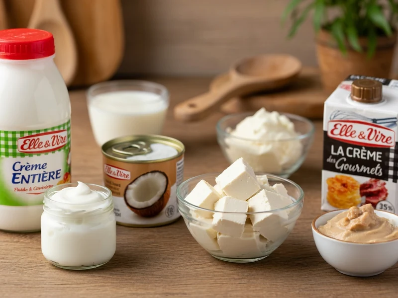 Produits laitiers et substituts végétaux illustrent par quoi remplacer la crème liquide