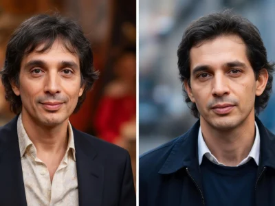 L'image juxtapose deux portraits de Paul Blain