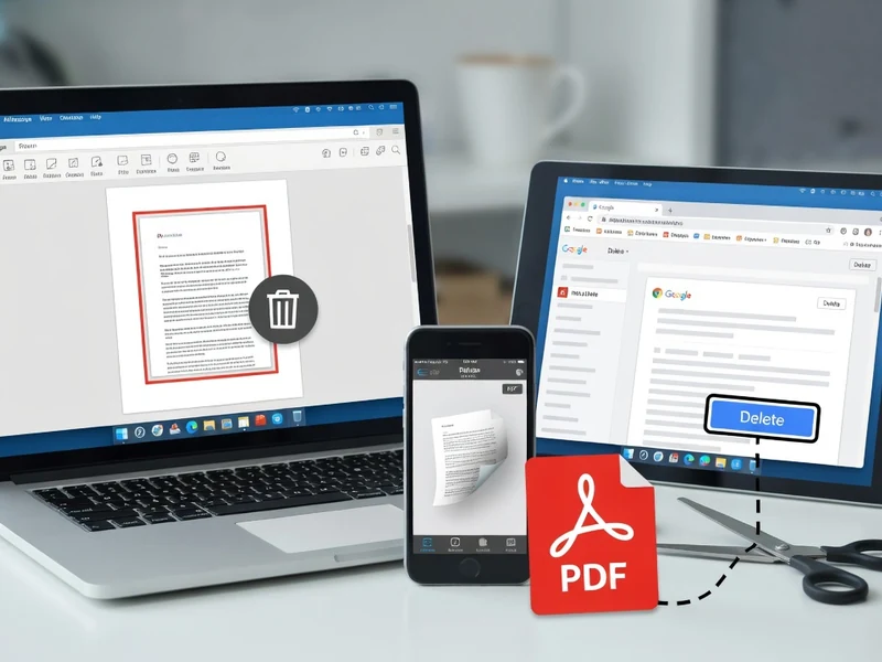 Des appareils numériques illustrent pdf comment supprimer une page sur différents écrans