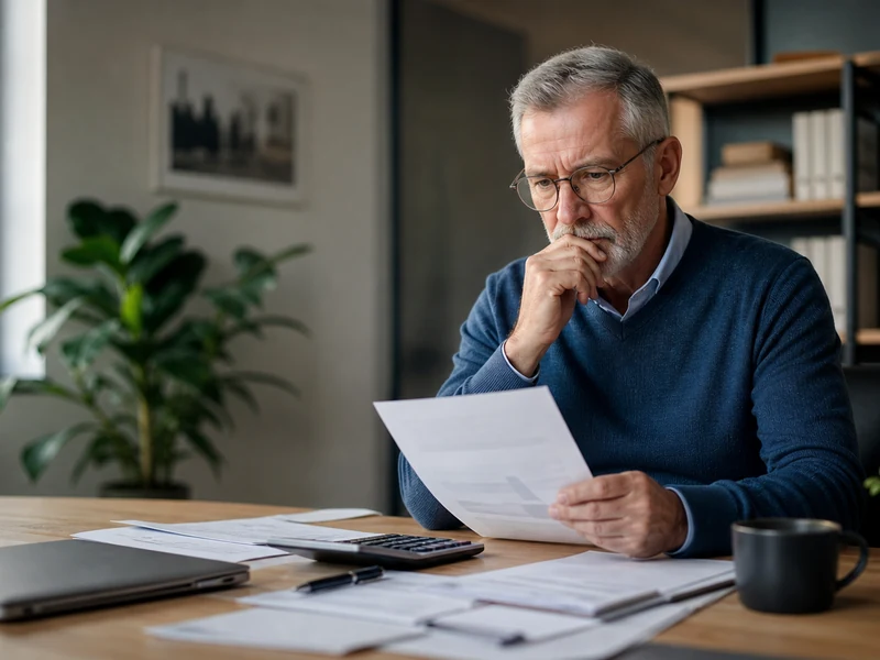 Les pièges de la retraite progressive préoccupent un salarié qui relit ses documents de pension.