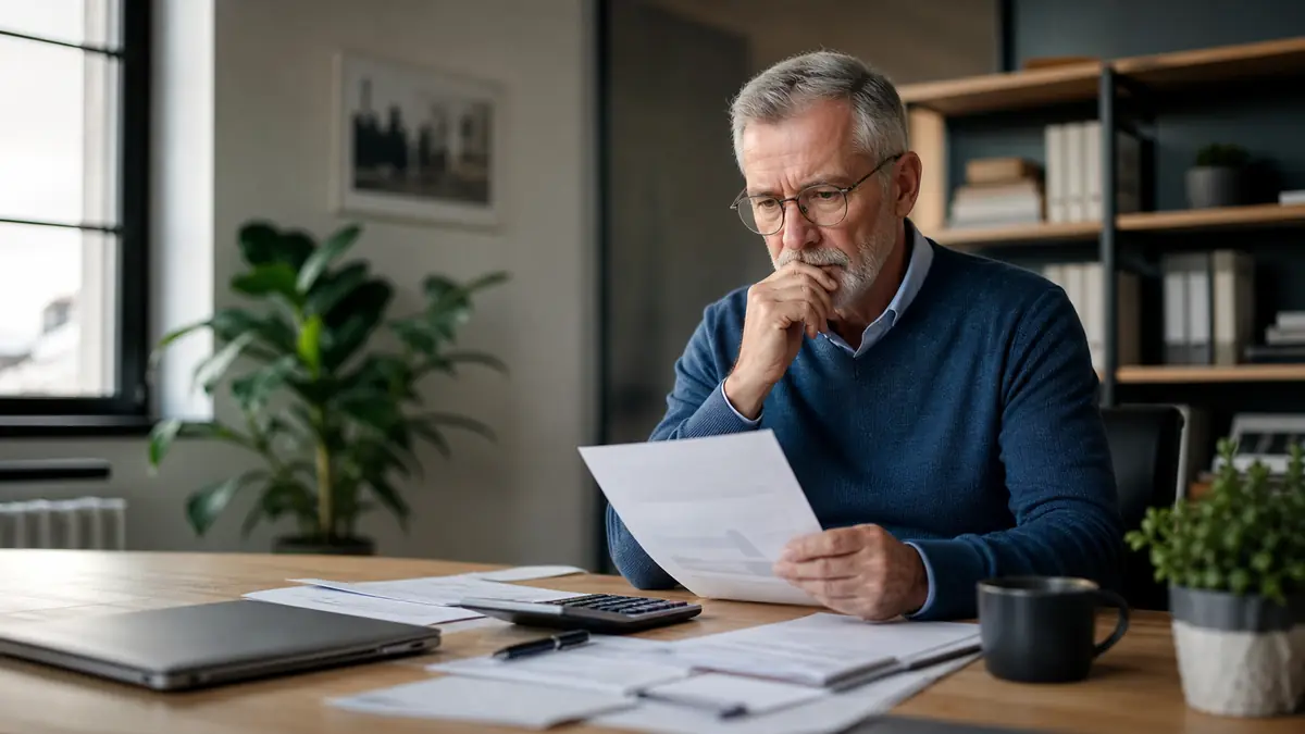 Les pièges de la retraite progressive préoccupent un salarié qui relit ses documents de pension.