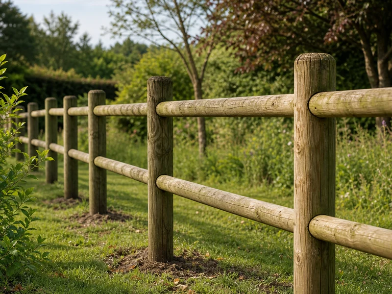 Des poteaux en bois bien ancres delimitent un jardin durable.
