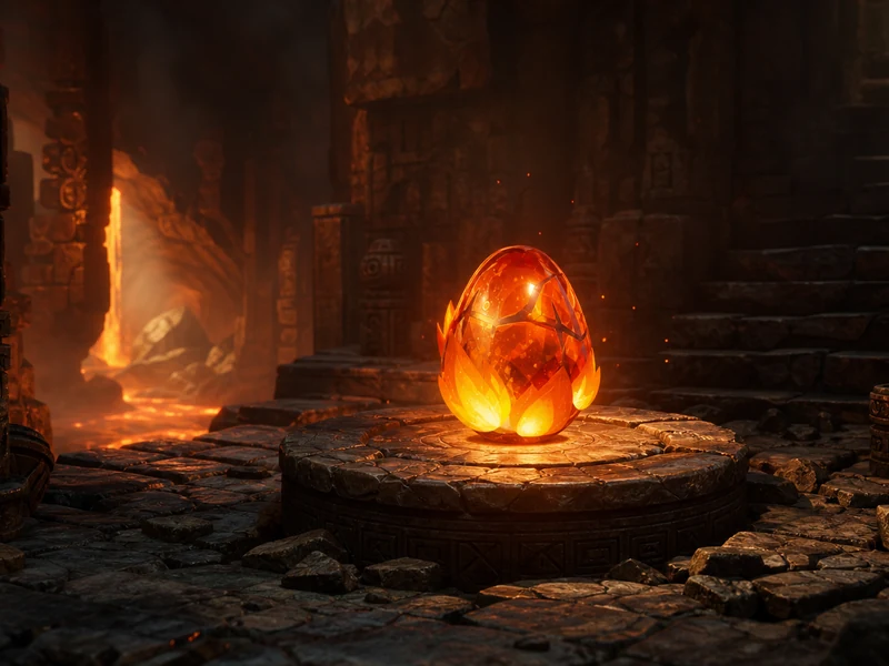 Le pourpre Dofus brille dans un ancien sanctuaire de lave.