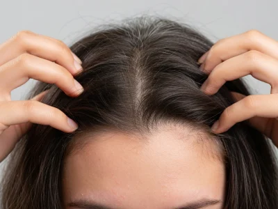 Une femme se gratte la tête pour soulager un cuir chevelu qui gratte
