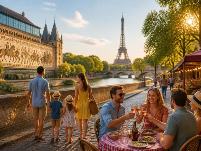 Une famille et des amis profitent du soleil à Paris pour trouver que faire ce week-end